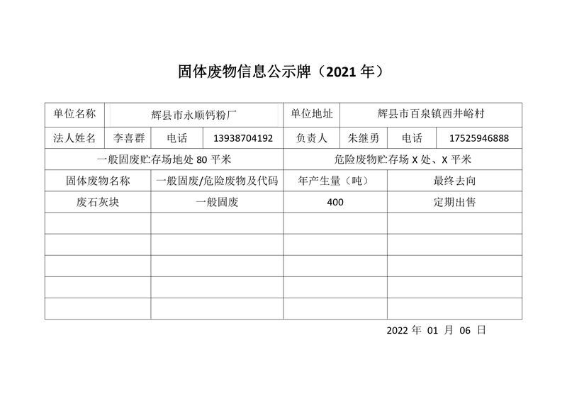 固體廢物信息公示牌